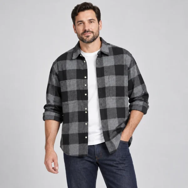 پیراهن پشمی مردانه چهارخانه وارداتی برند اچ اند ام H&M-کد۳۴