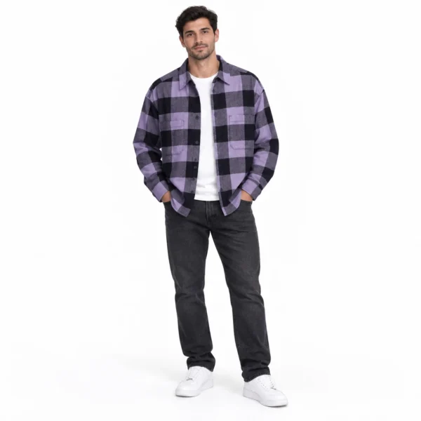 پیراهن پشمی مردانه چهارخانه وارداتی برند اچ اند ام H&M – کد۰۳