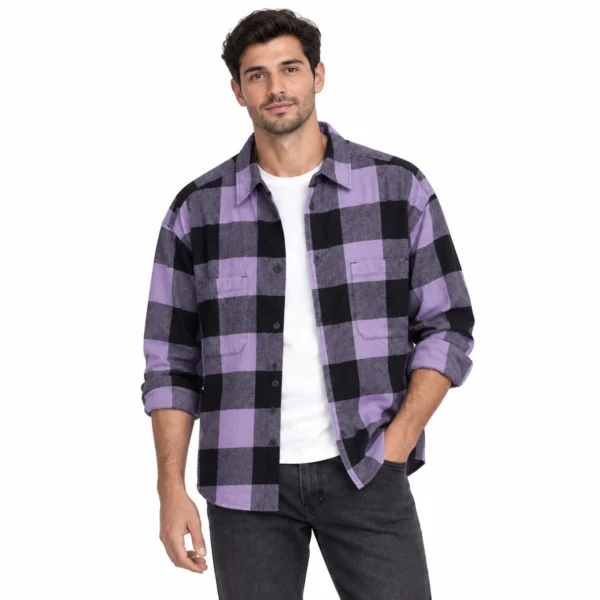 پیراهن پشمی مردانه چهارخانه وارداتی برند اچ اند ام H&M – کد۰۳