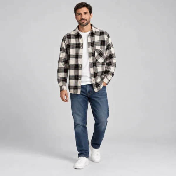 پیراهن پشمی مردانه چهارخانه وارداتی برند اچ اند ام H&M – کد۰۵