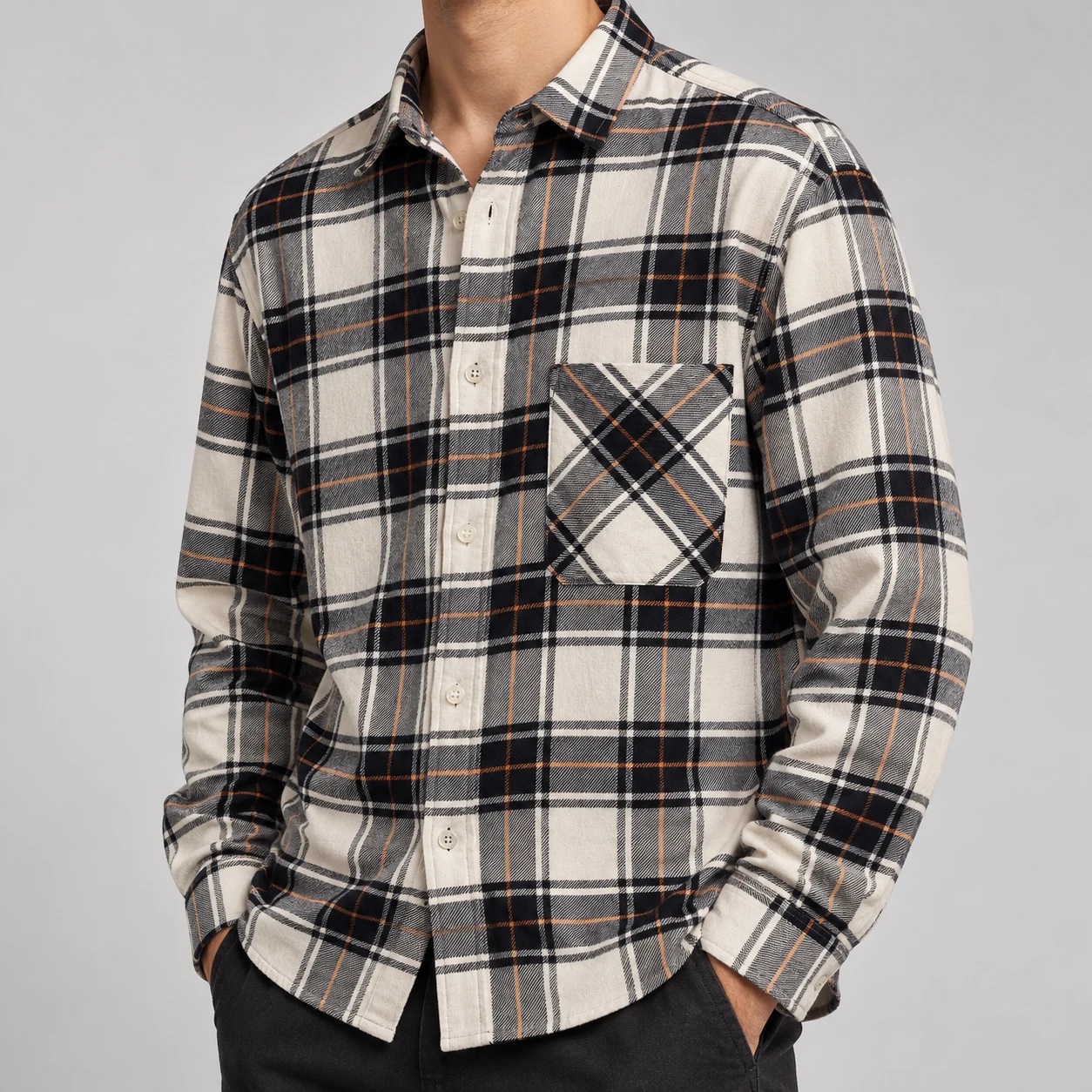 پیراهن پشمی مردانه چهارخانه وارداتی برند اچ اند ام H&M – کد۰۵