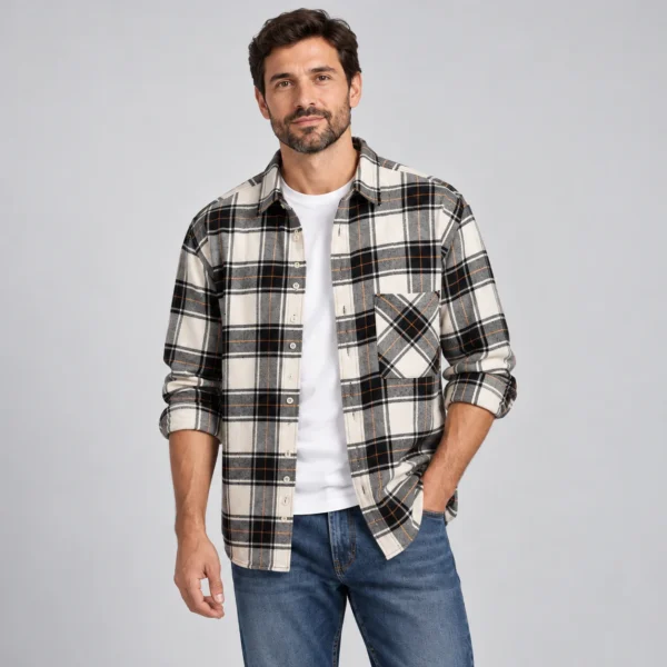 پیراهن پشمی مردانه چهارخانه وارداتی برند اچ اند ام H&M – کد۰۵