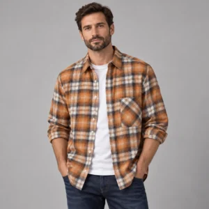 پیراهن پشمی مردانه چهارخانه وارداتی برند اچ اند ام H&M - کد۱۲