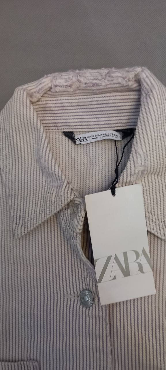 کت کتان جین راه راه zara